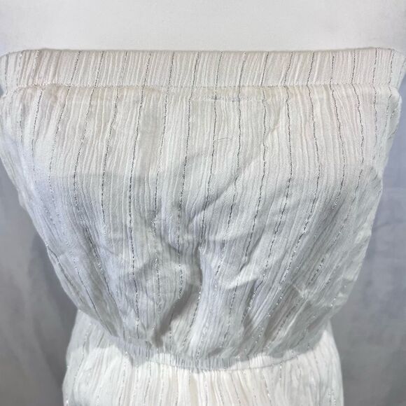 White and silver metallic strapless jumpsuit size medium - Picture 3 of 5